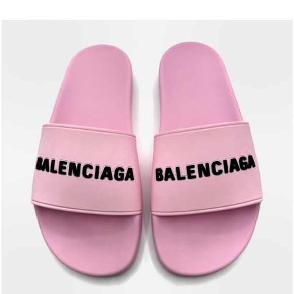 Balenciaga Open Toe Pool Slide Sandals Pink Womens Size 8 Slip On Round Toe - Picture 1 of 17